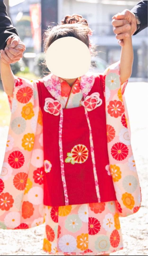 七五三 3歳着物 被布セット 式部浪漫　赤と花柄