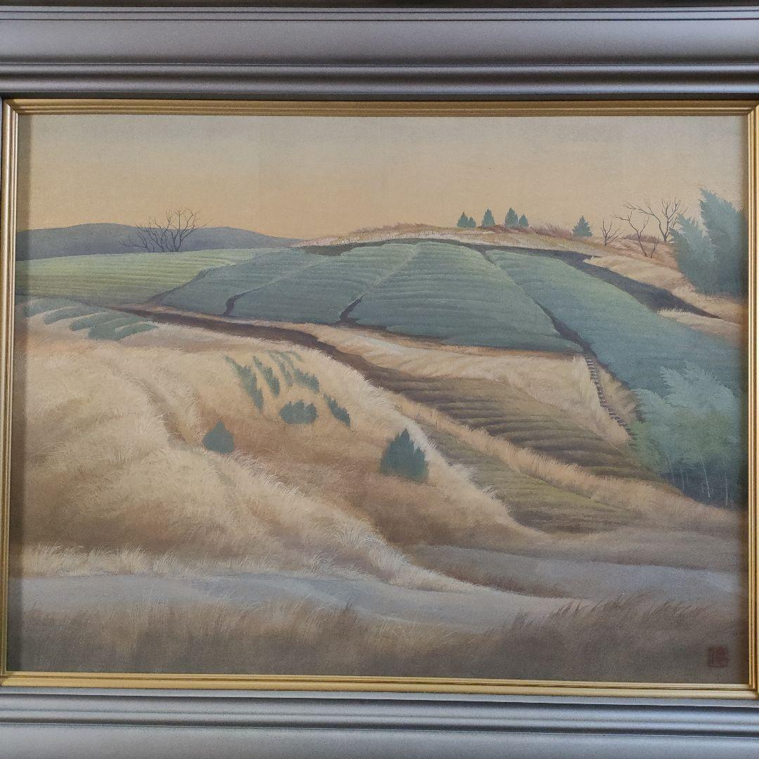 ★美品★ 谷井俊英　日本画 F15号『丘』 共シール付