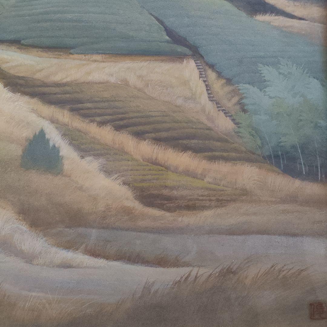 ★美品★ 谷井俊英　日本画 F15号『丘』 共シール付