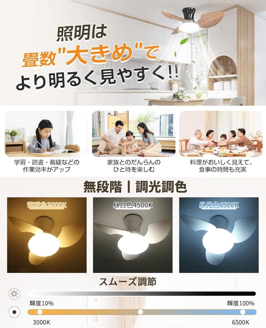 シーリングファンライト led 52W ファン付き照明　静音 換気 省エネ　エコ