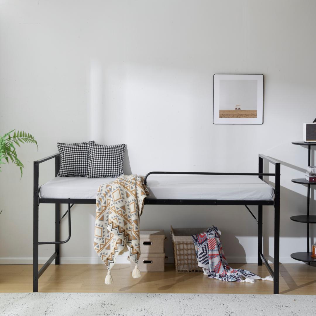 ロフトベッド パイプベッド シングル システムベッド ロータイプ Black