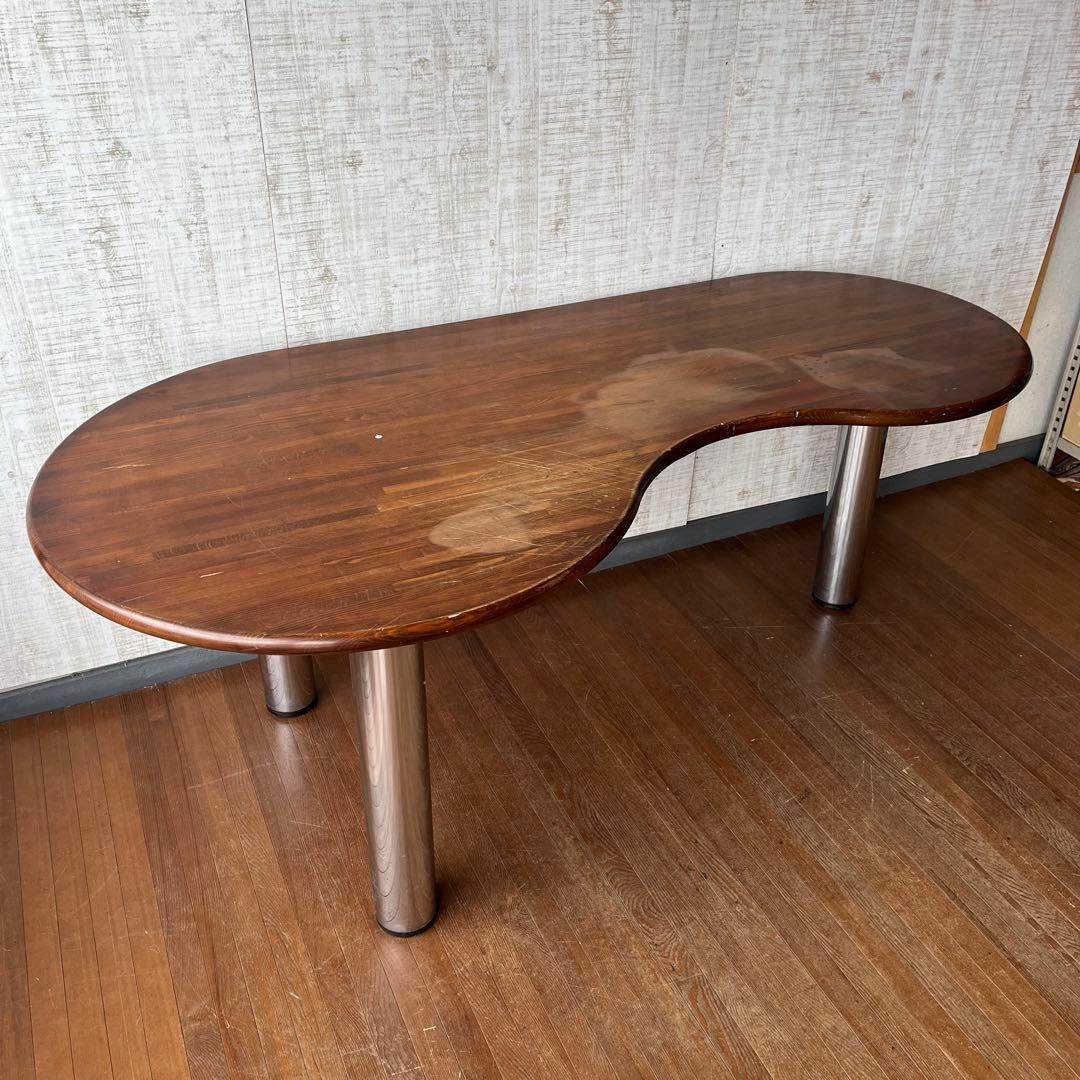 アンティーク】木製天板 鉄脚 ビーンズ型 ダイニングテーブル ポスト