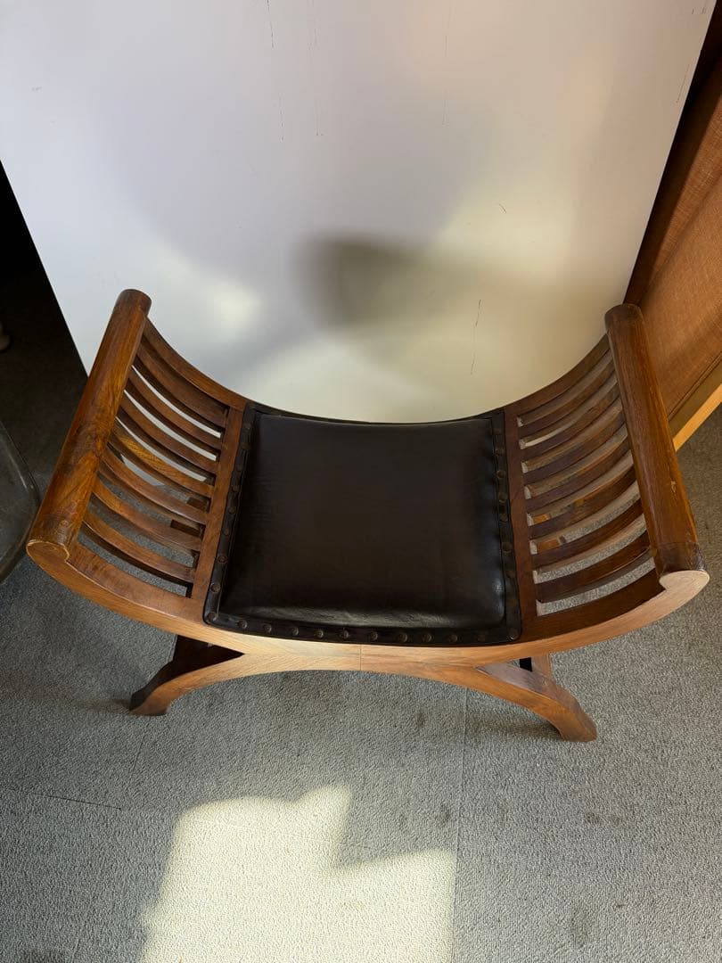 カルティニチェア スツール 本革鋲打ち バリ家具 アンティーク 椅子 当時物