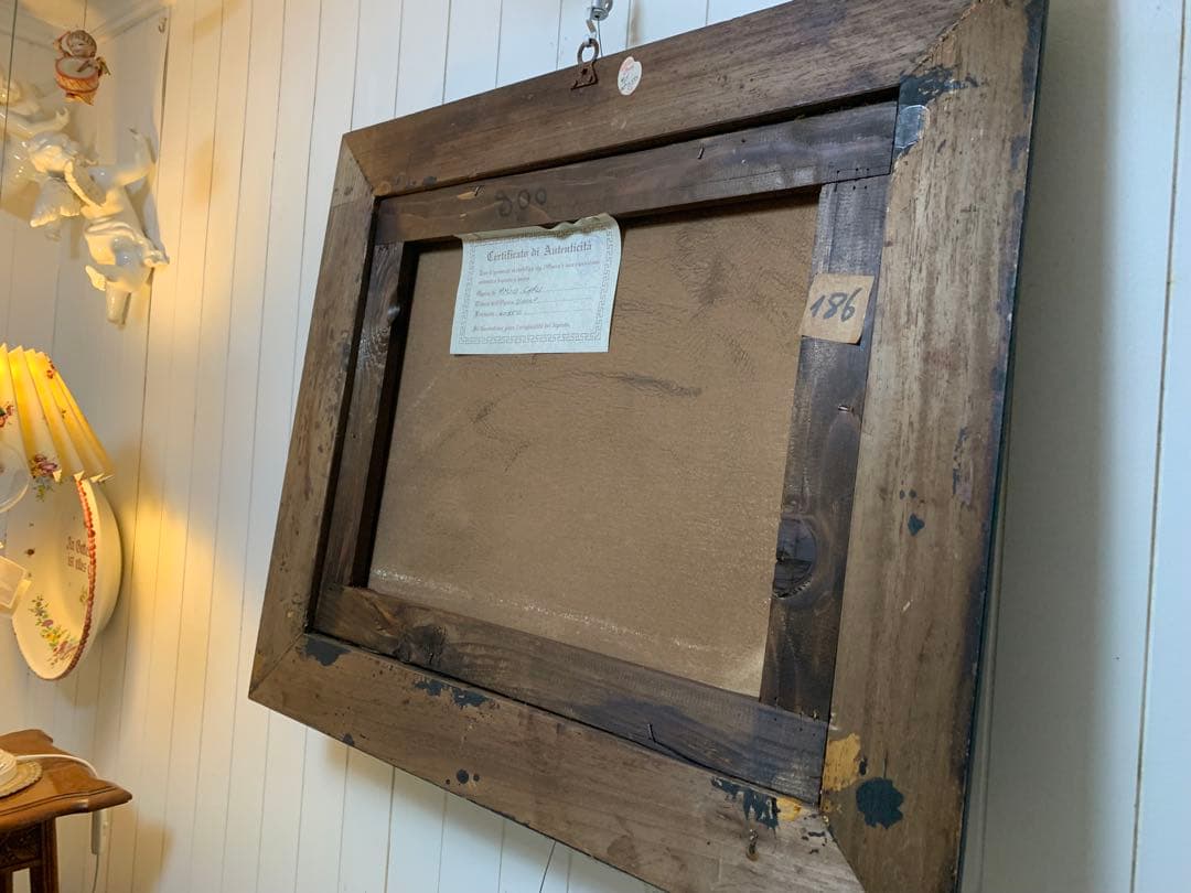 イタリア製油絵　手書きビンテージ・インテリア油絵細密画良く書けてます！