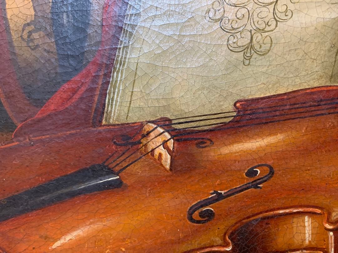 イタリア製油絵　手書きビンテージ・インテリア油絵細密画良く書けてます！