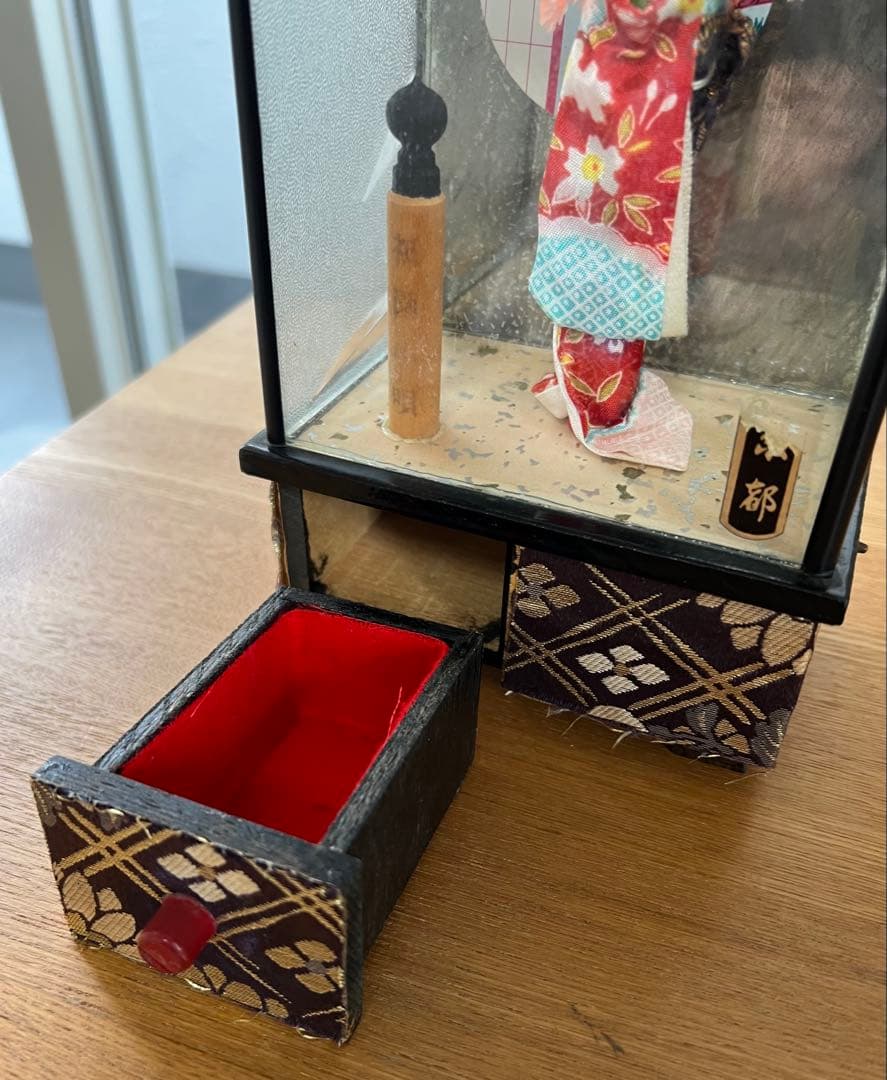 和風人形オルゴール 引き出し付き 京都 舞妓 祇園小唄 すりガラス