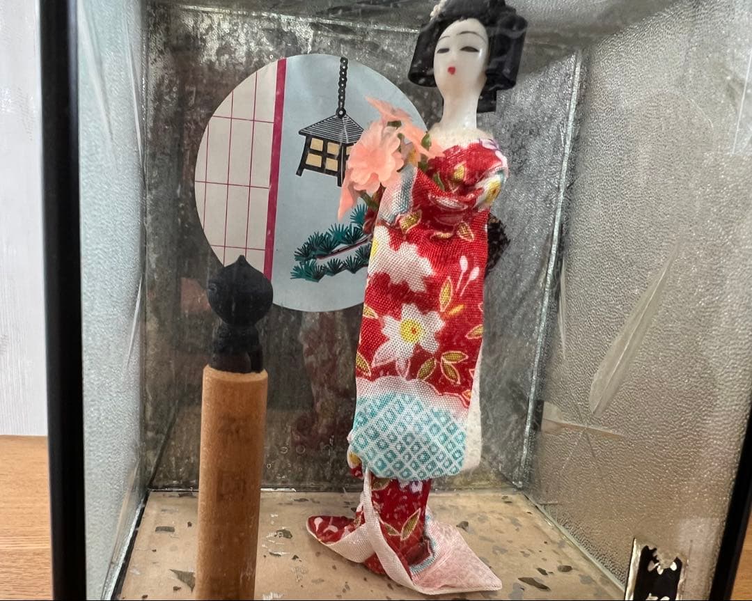 和風人形オルゴール 引き出し付き 京都 舞妓 祇園小唄 すりガラス
