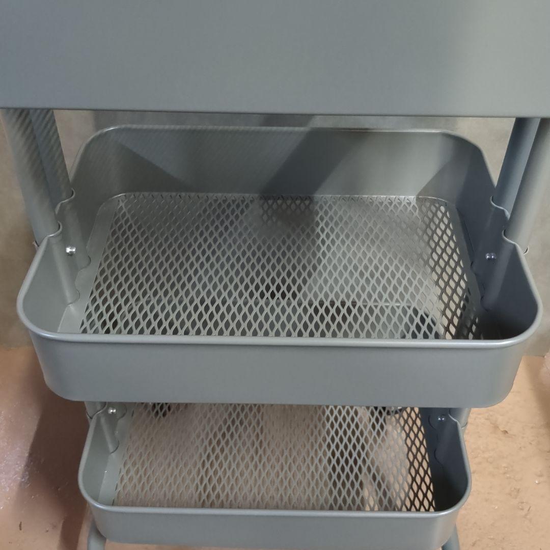 (s)ルッツ　 IKEAキャスター付き3段キッチンワゴン グリーンホワイト