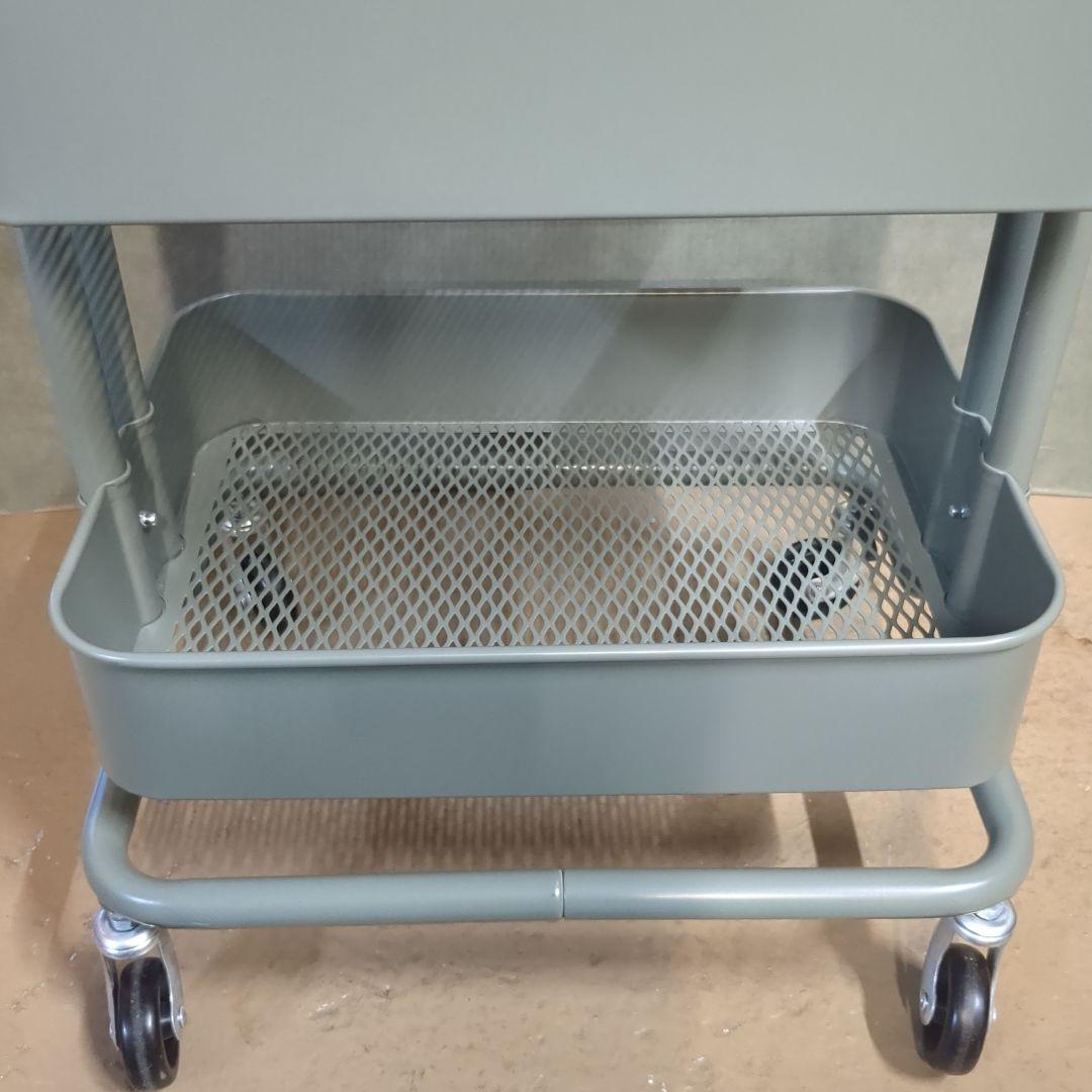 (s)ルッツ　 IKEAキャスター付き3段キッチンワゴン グリーンホワイト