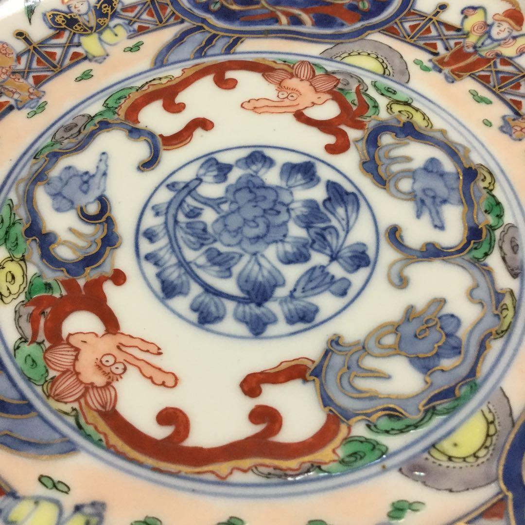 大聖寺伊万里 花龍欄干樹下唐人花鳥図 六寸平皿 6客