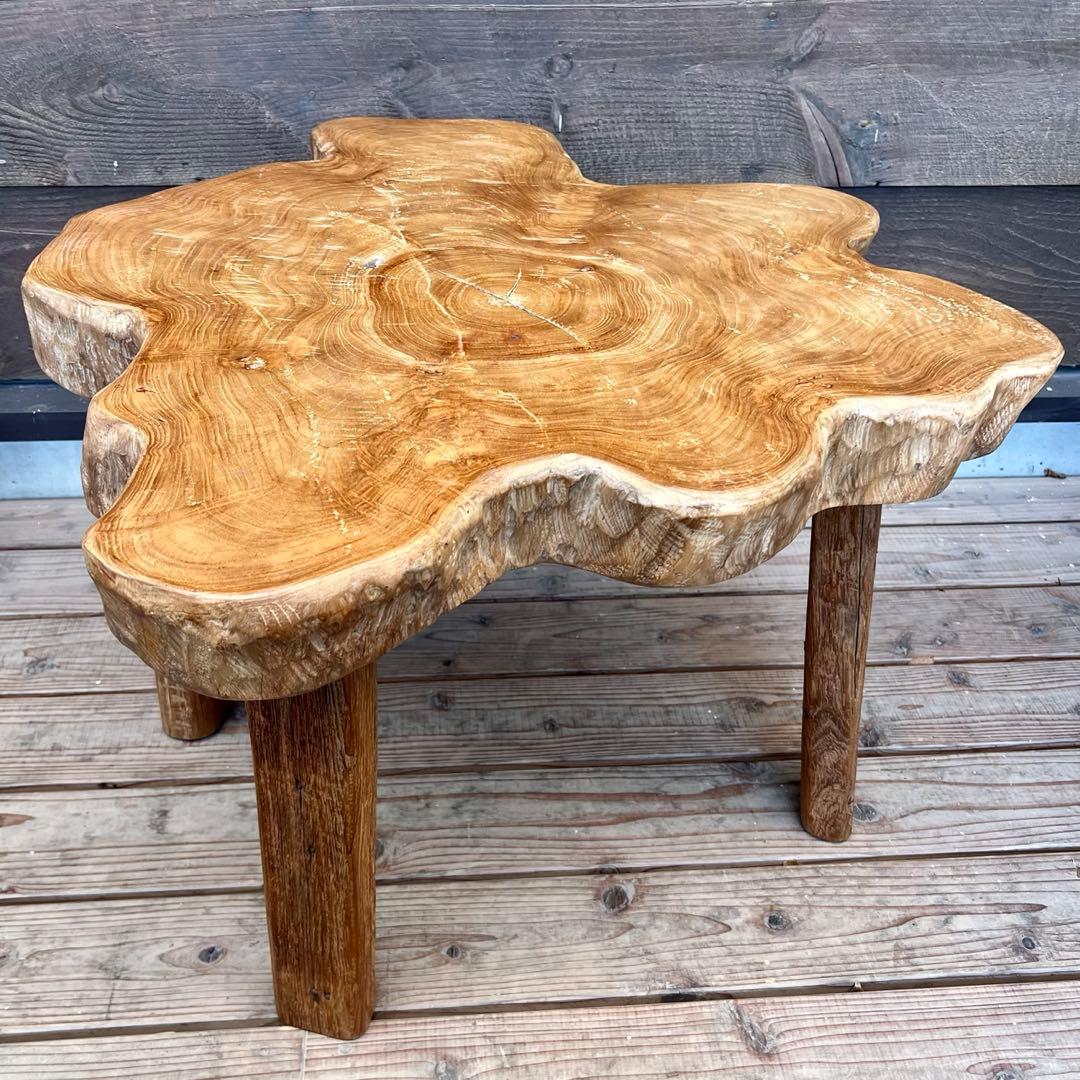 極厚 希少木材 オールドチーク材 切株テーブル 73cm ちゃぶ台 無垢材 机