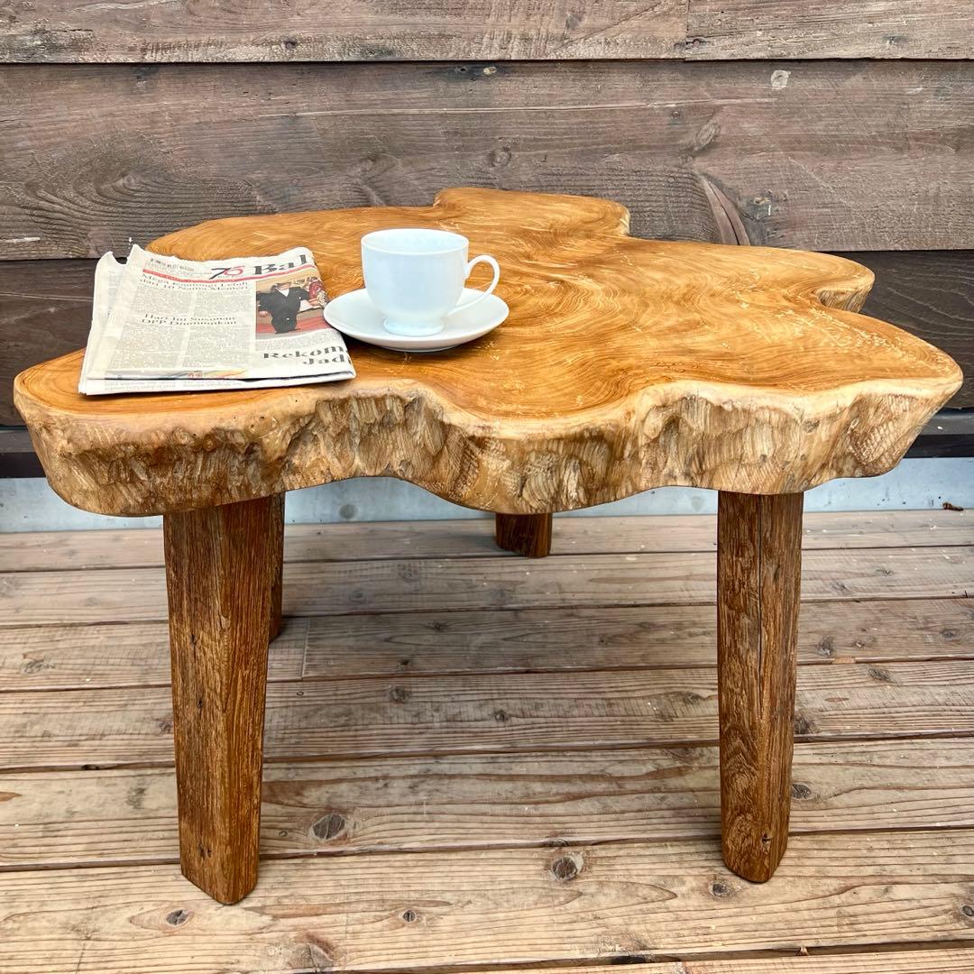 極厚 希少木材 オールドチーク材 切株テーブル 73cm ちゃぶ台 無垢材 机