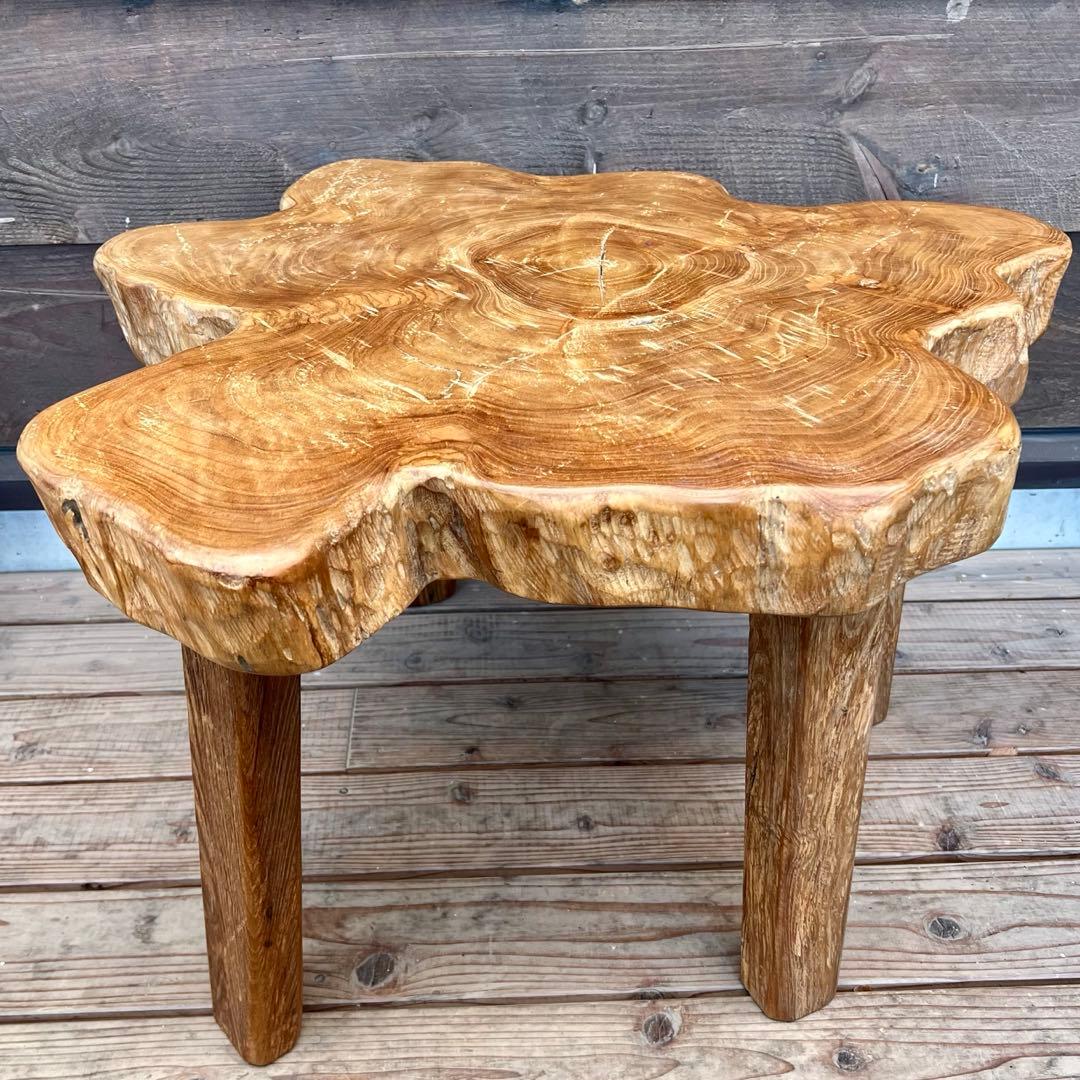 極厚 希少木材 オールドチーク材 切株テーブル 73cm ちゃぶ台 無垢材 机