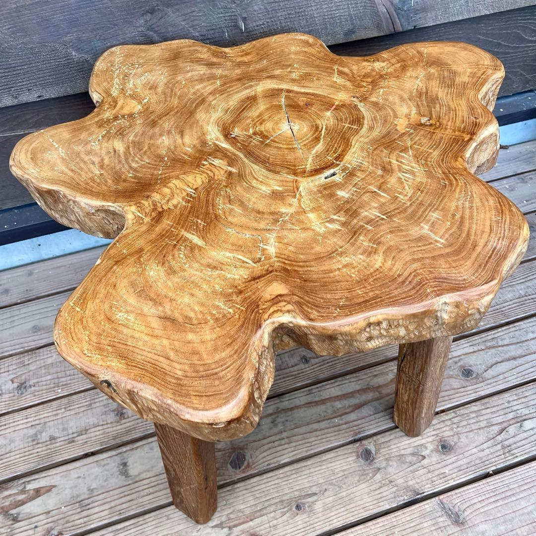 極厚 希少木材 オールドチーク材 切株テーブル 73cm ちゃぶ台 無垢材 机