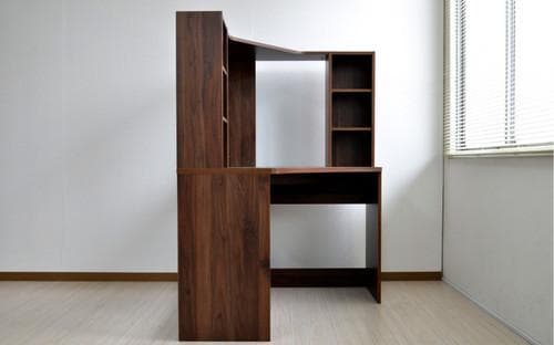 《新品送料無料》パソコンデスク L字型 コーナー 書棚付き デスク 机 ブラウン