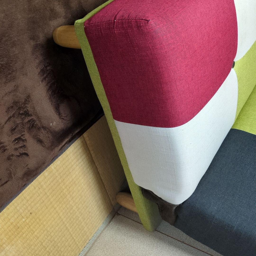 最終値下げ美品パッチワークソファベッド　リクライニング三人掛け　クッション付き☆