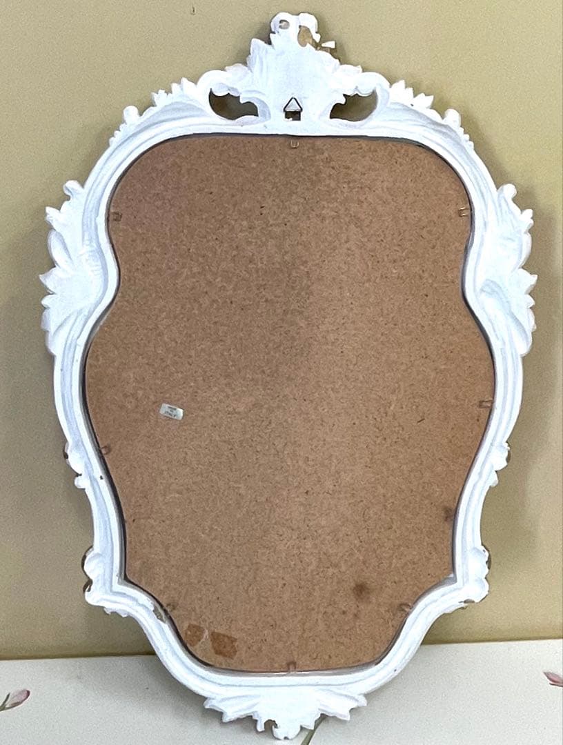 イタリー製 壁掛け鏡 アンティーク調 クラシックオーバル型 ゴールド/白 美品