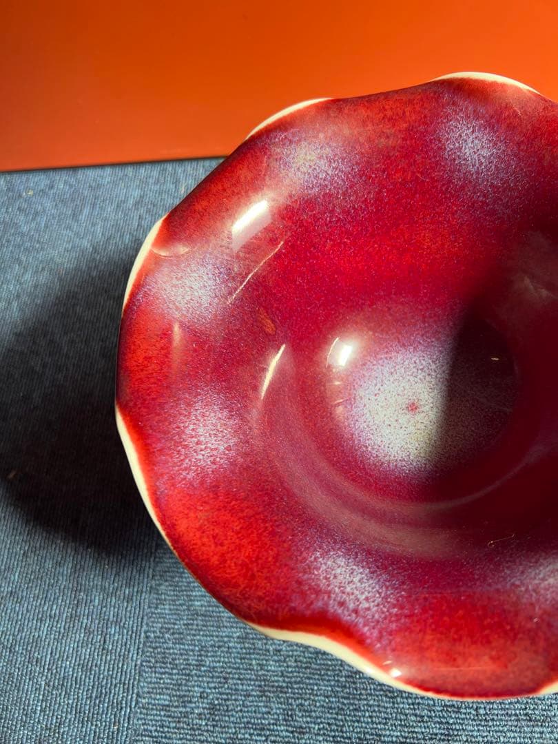 1019 四郎窯　辰砂　高台菓子器