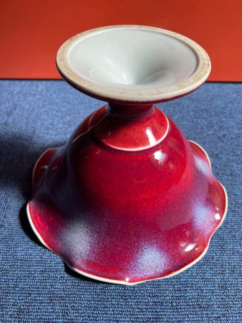 1019 四郎窯　辰砂　高台菓子器