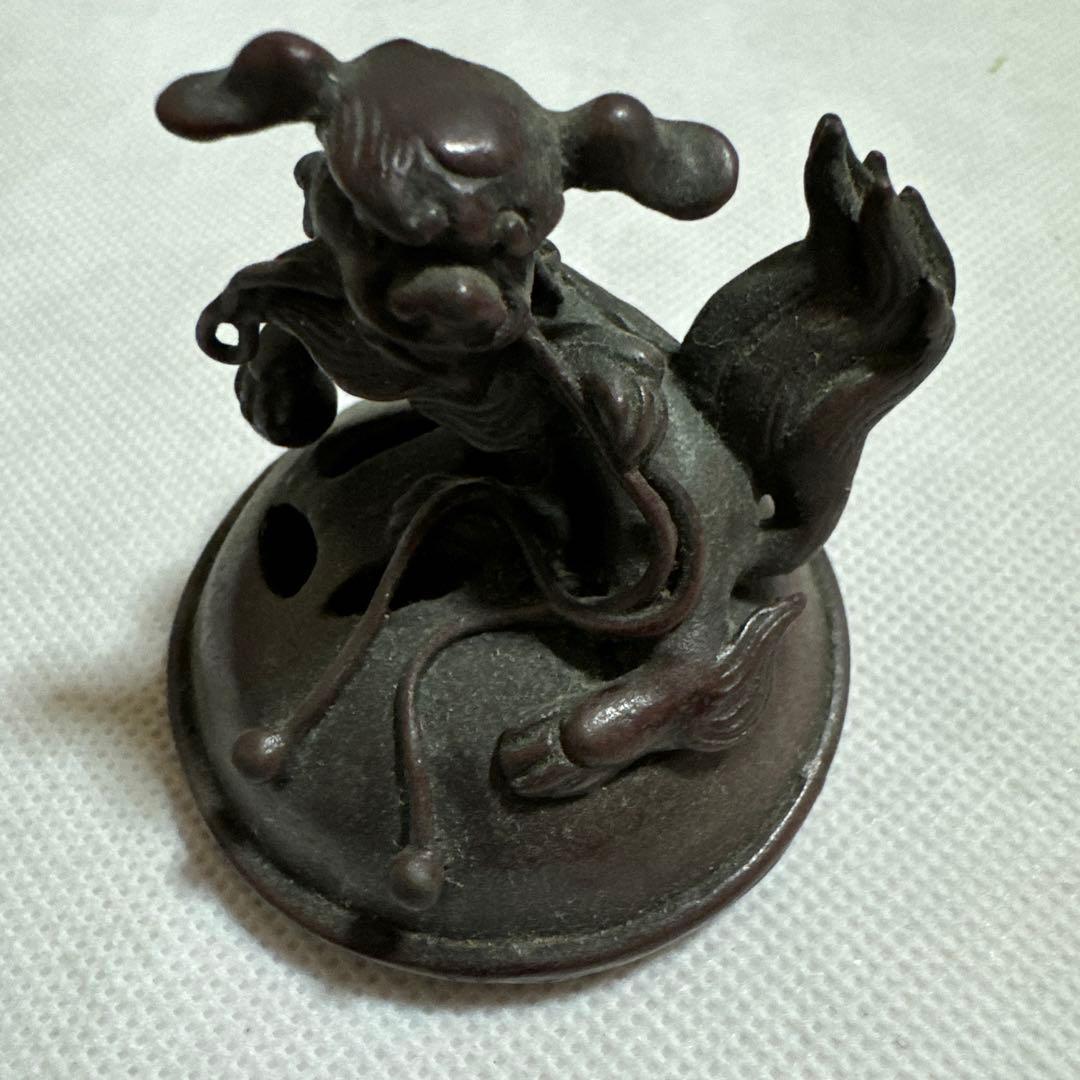香炉 大明宣徳年製 古銅 巾着型 唐子脚 獅子蓋 - メルカリ