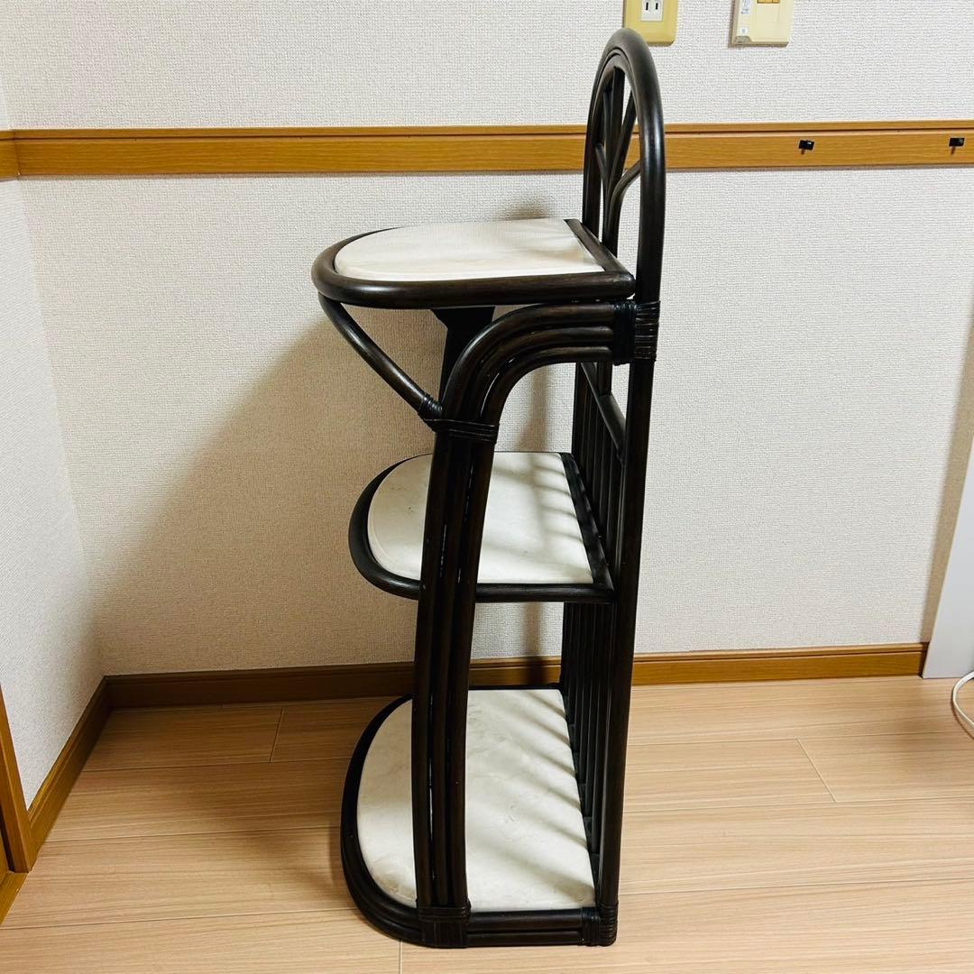 アンティーク調 ラタンフレーム 大理石風 3段ラック レトロ家具