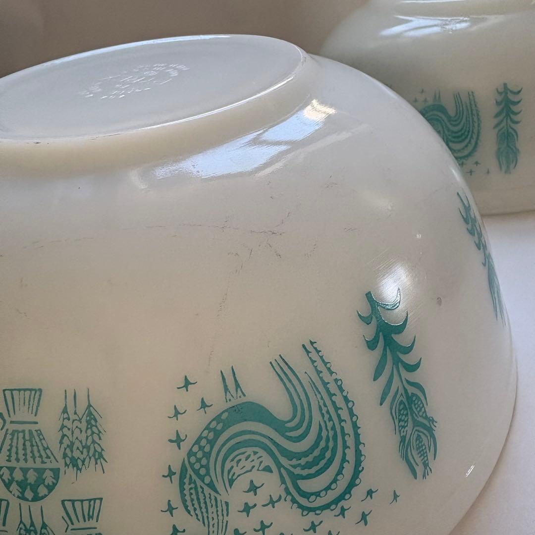 オールドパイレックス　アーミッシュ柄ミキシングボウル　フルセット4点