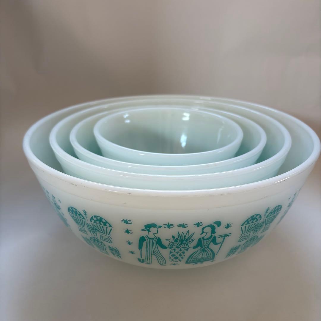 オールドパイレックス　アーミッシュ柄ミキシングボウル　フルセット4点