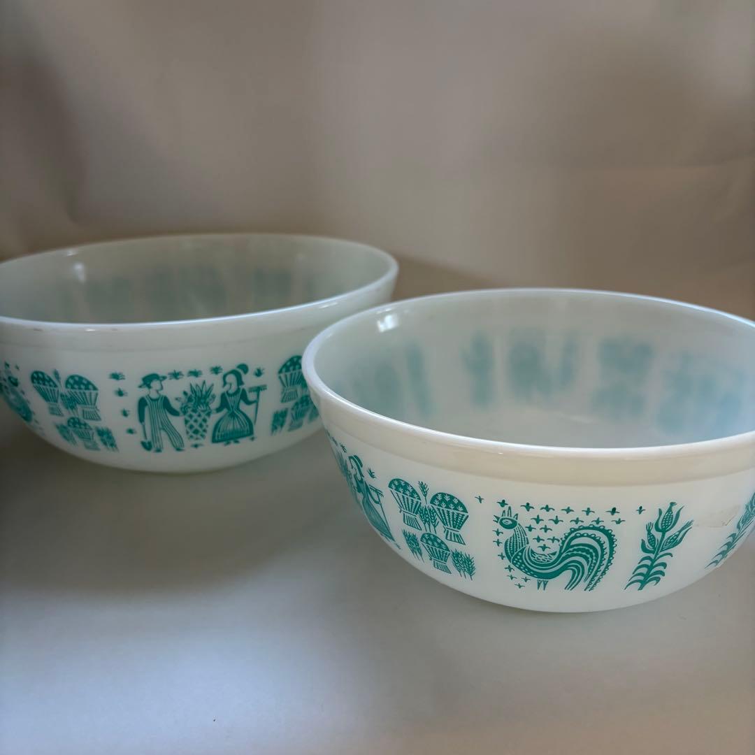 オールドパイレックス　アーミッシュ柄ミキシングボウル　フルセット4点