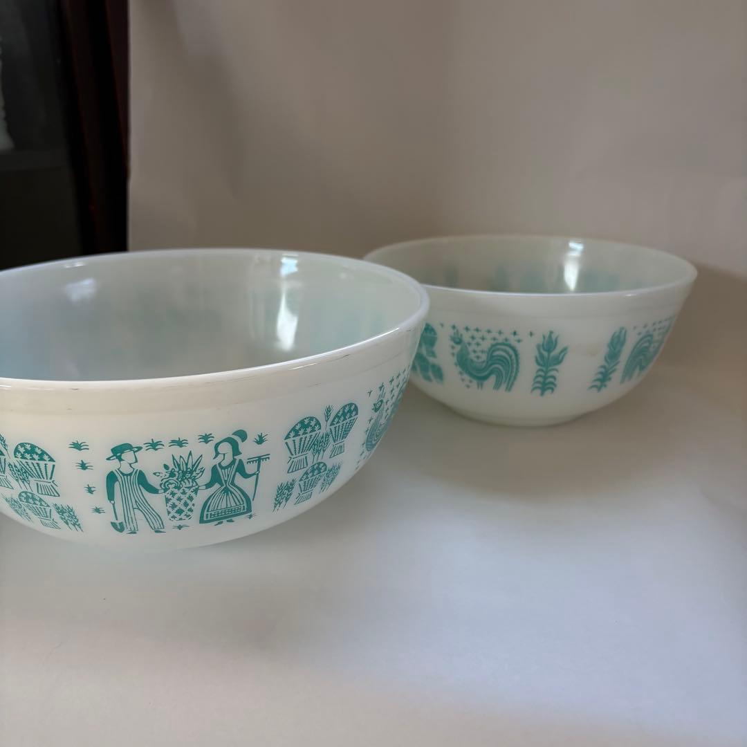 オールドパイレックス　アーミッシュ柄ミキシングボウル　フルセット4点