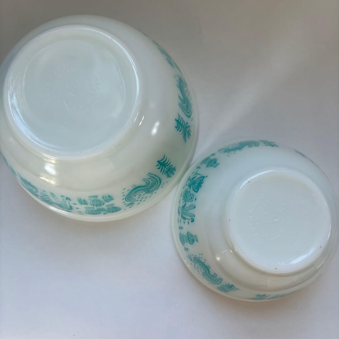 オールドパイレックス　アーミッシュ柄ミキシングボウル　フルセット4点