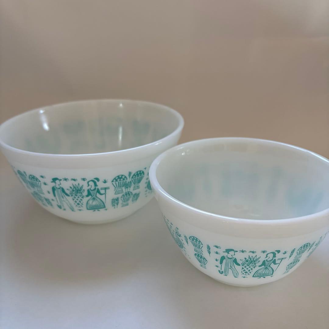 オールドパイレックス　アーミッシュ柄ミキシングボウル　フルセット4点