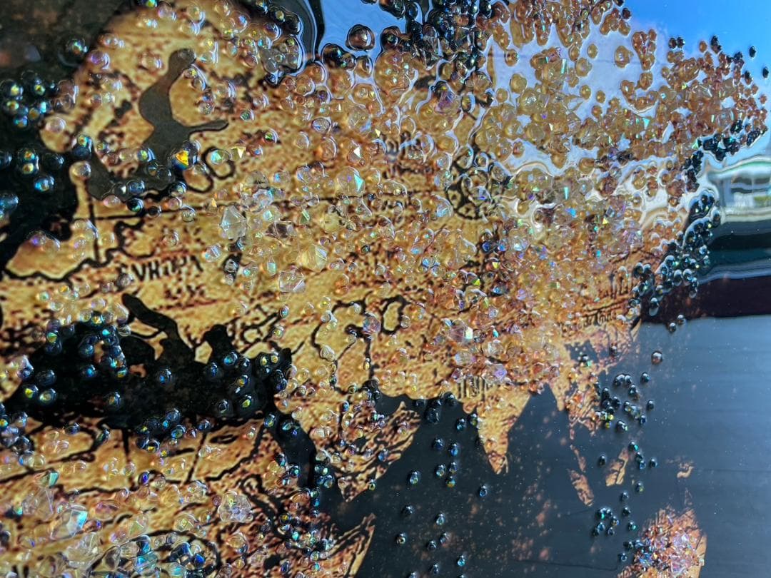 水晶絵　世界地図　アートパネル　クリスタル　立体　絵画　アート　パネル　壁画