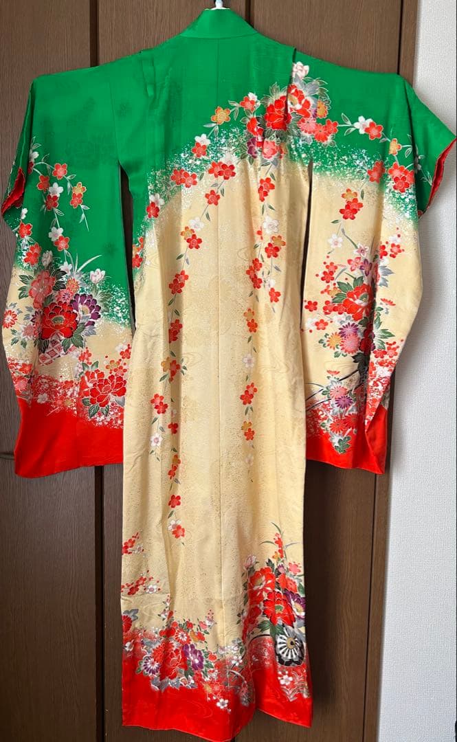 七五三　着物 緑　正絹　7歳　フルセット