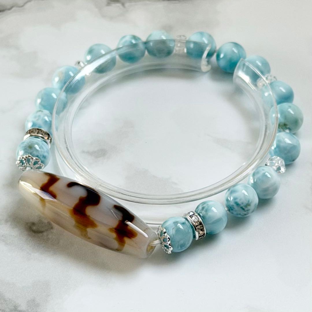 五福天珠&ラリマー　ブレスレット　内径約16cm