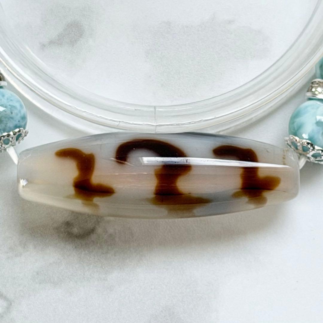 五福天珠&ラリマー　ブレスレット　内径約16cm