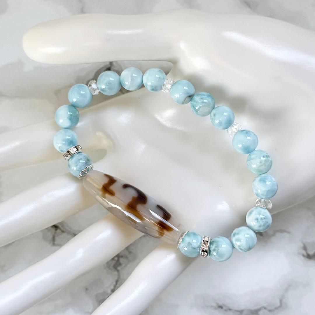 五福天珠&ラリマー　ブレスレット　内径約16cm