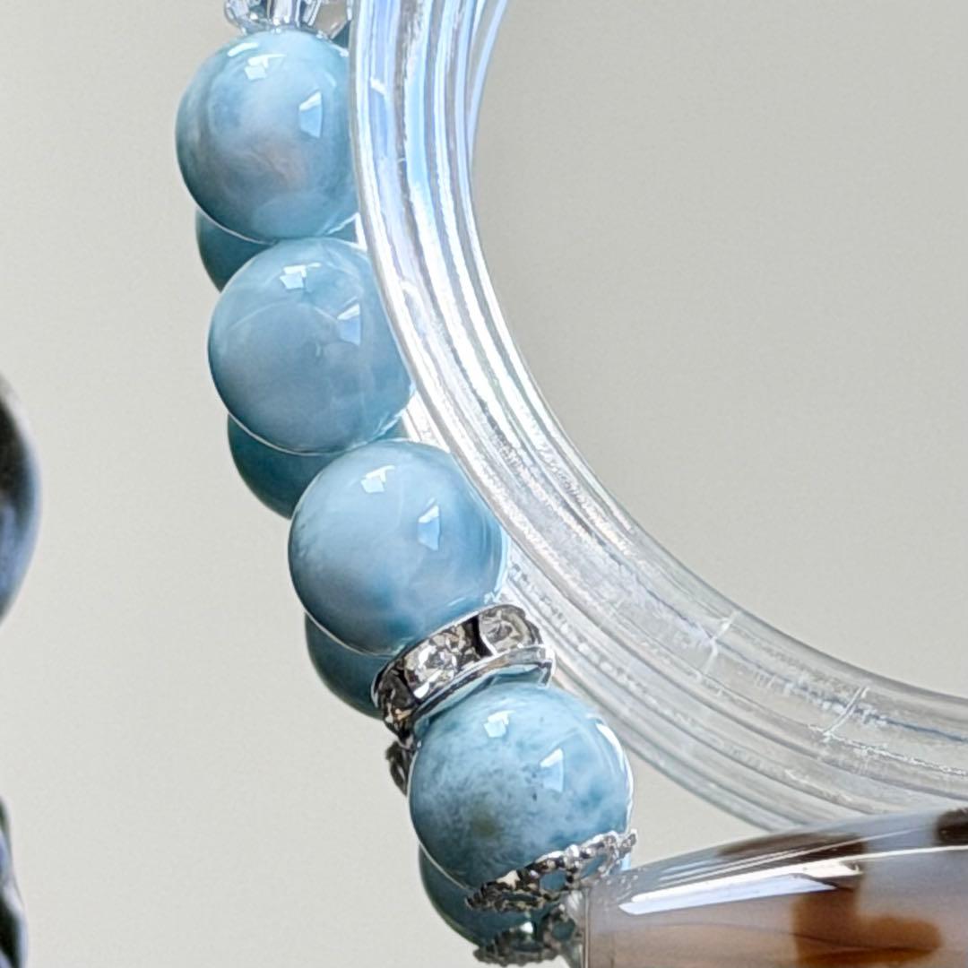 五福天珠&ラリマー　ブレスレット　内径約16cm