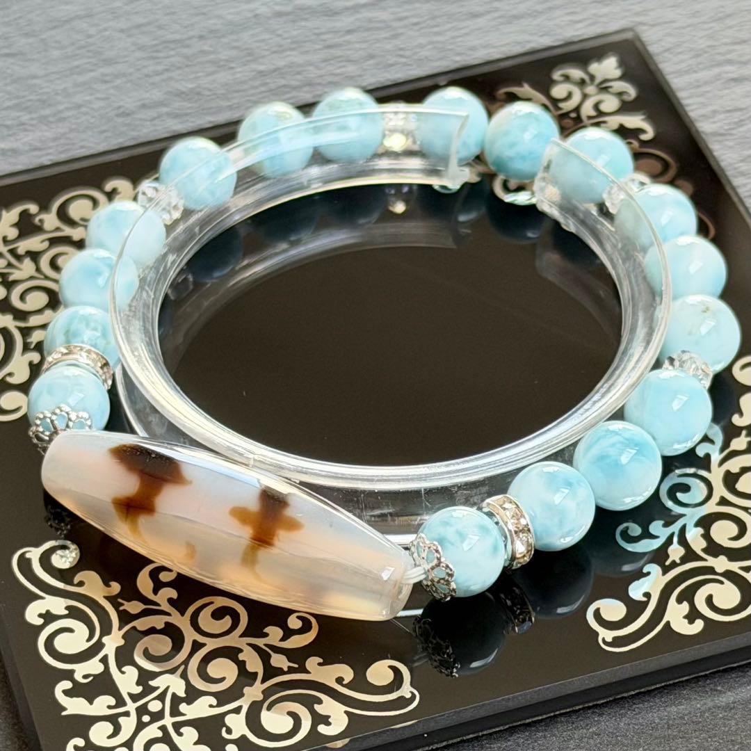 五福天珠&ラリマー　ブレスレット　内径約16cm