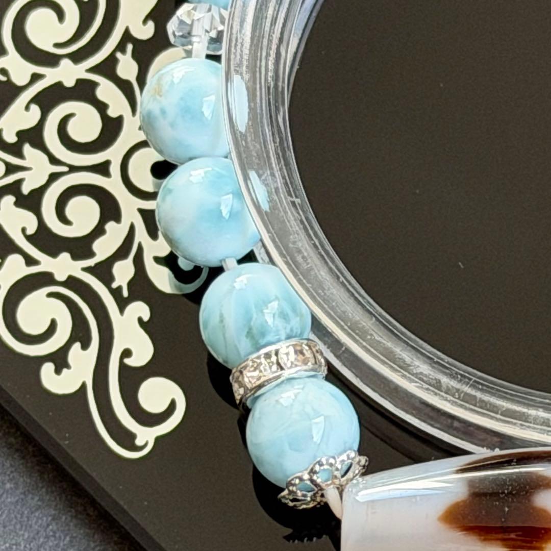 五福天珠&ラリマー　ブレスレット　内径約16cm