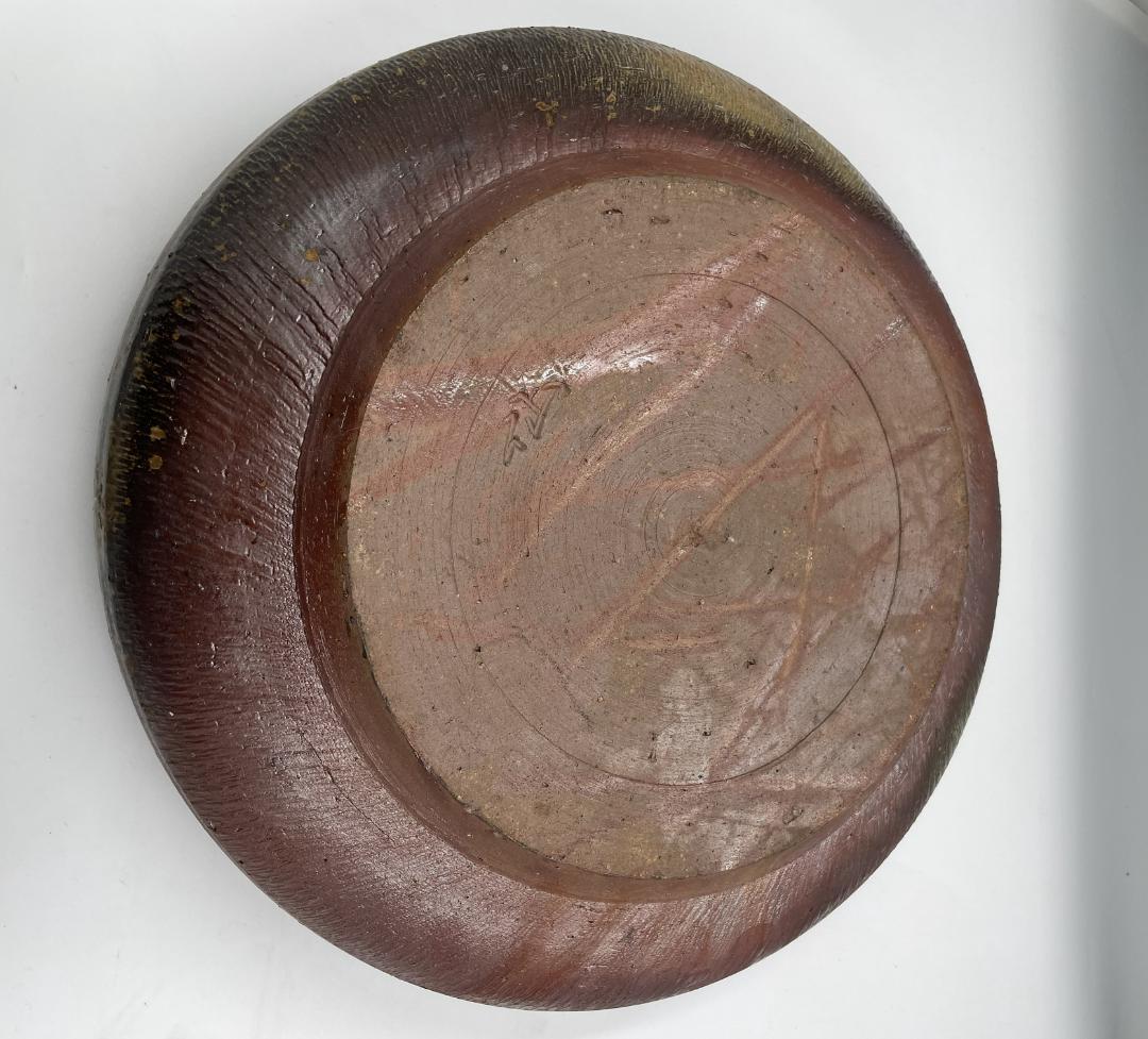 備前焼　松井陶仙　茶色丸大皿