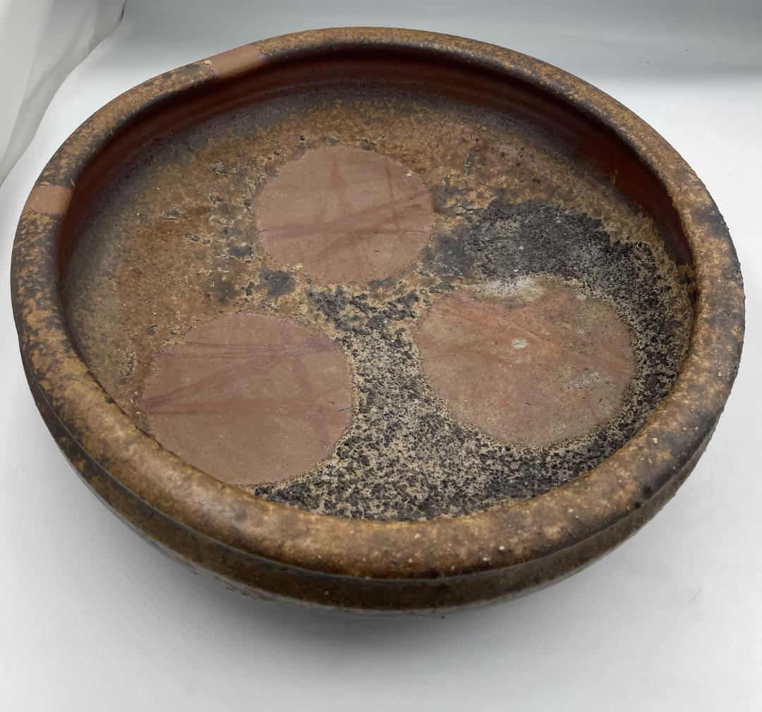 備前焼　松井陶仙　茶色丸大皿