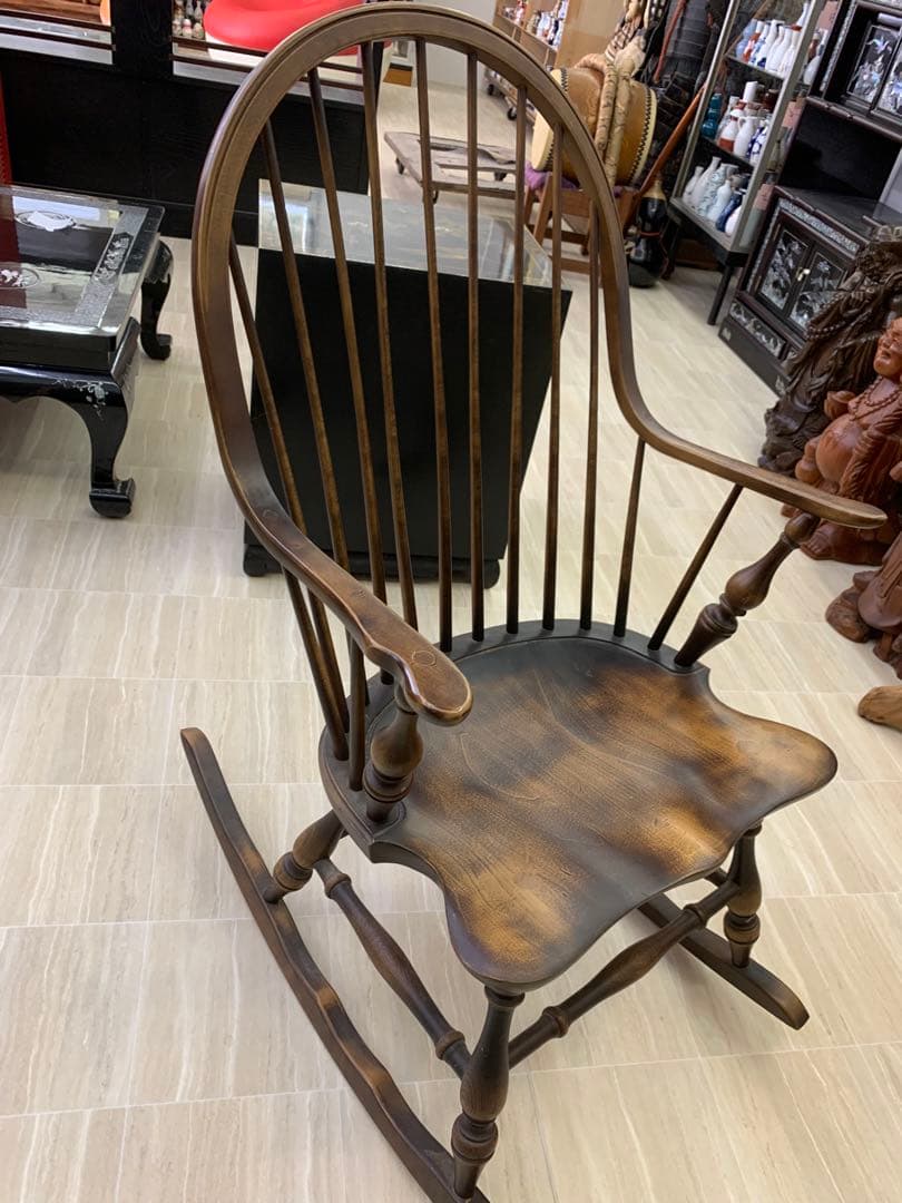 希少 飛騨産業 キツツキ 木製ロッキングチェア ダークブラウン