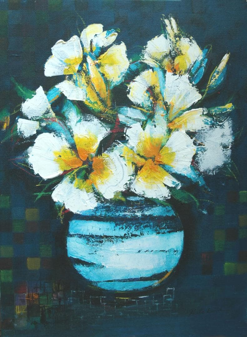 油絵 菅家令子 絵 絵画 インテリア 額付(白) uF6-063604 花