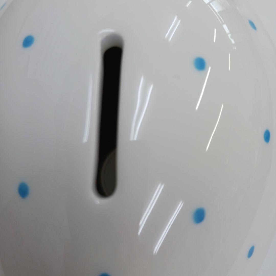 ティファニー美品ピギーバンク陶器製豚貯金箱 白と水色の水玉模様