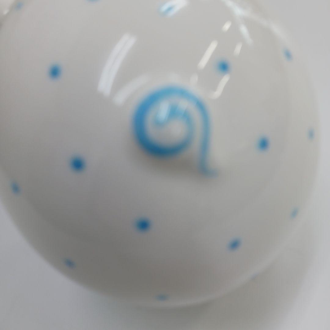 ティファニー美品ピギーバンク陶器製豚貯金箱 白と水色の水玉模様