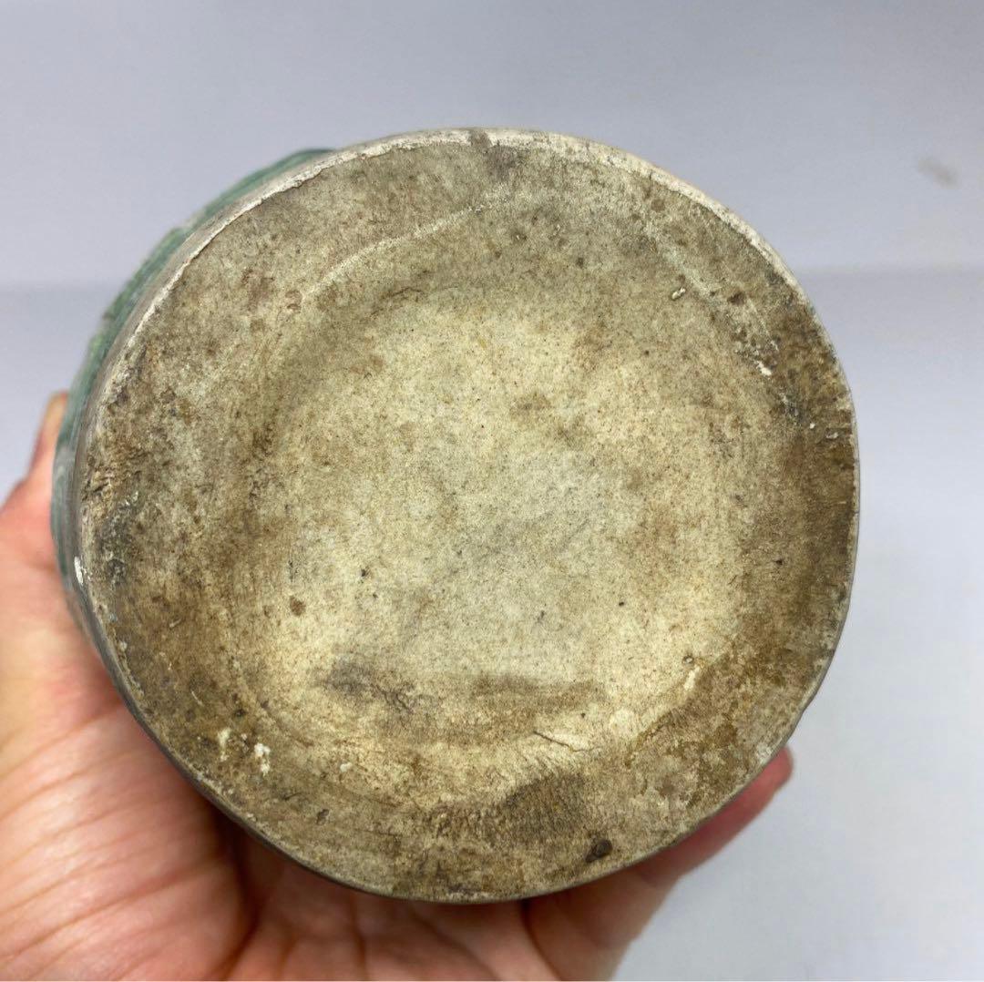 時代物 宋三彩 浮彫葡萄の図耳付花入　22.5cm。y637