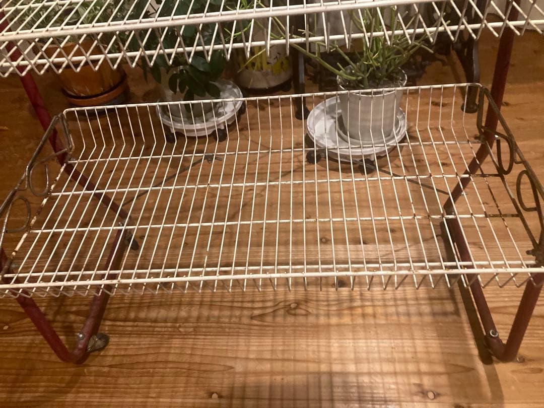 昭和レトロ　ワイヤーラック3段仕様　キャスター付ガーデニング　シャビーラック14