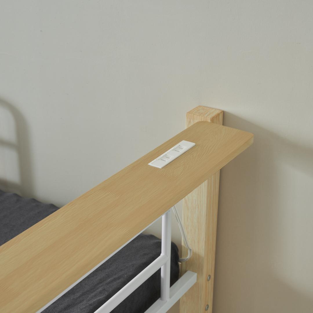 コンセント付きロフトベッド【高さ140】送料無料 スチール 耐震　NATURAL