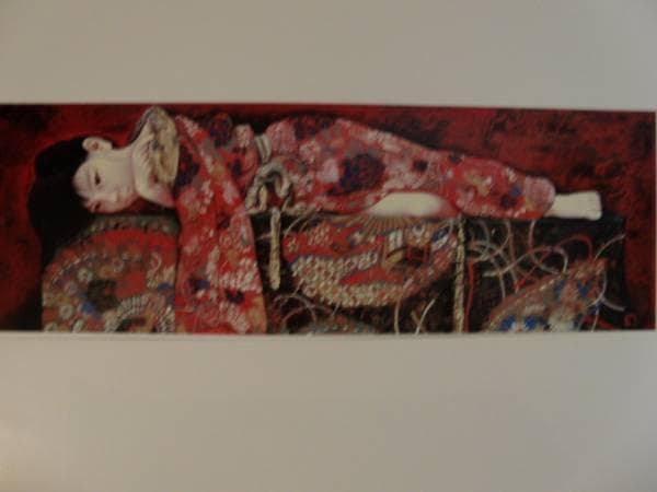 智内兄助、緋桃、新品額装付、画集画、状態良好