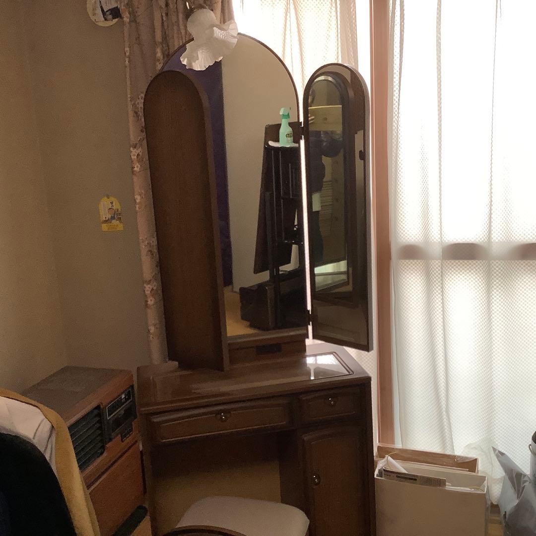 昭和レトロ　三面鏡　ドレッサー　フラワーランプ付き　椅子別売り　姿見　化粧台